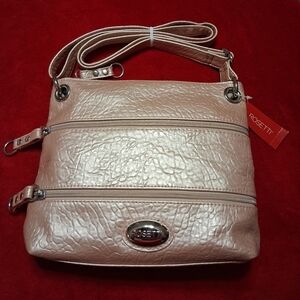 Rosetti Rose Gold Metallic Pink Triple Zip Crossbody Shoulder Bag NWT